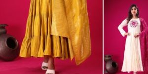 Ladies Roman Silk Anarkali Kurti And Pant Set