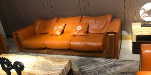 Leather Brown Cushion Designer Sofa