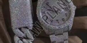 Mens Stylish Luxury VVS Moissanite Diamond Quartz Watch