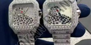 Mens Top-Quality Hip Hop Quartz Watch with Moissanite Diamond Detailing