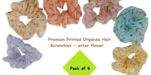 Premium Printed Organza Hair Scrunchies for Girls and Women -Small Aster