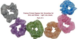 Premium Printed Organza Hair Scrunchies for Girls and Women - Line Checks