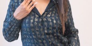 Sequins Blue Black Viscose Shirts