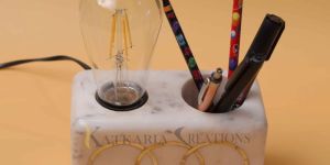 Marble Table Lamp with Pen Holder