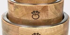 Wooden Dog Bowl Set