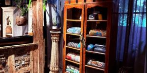 Vintage Wooden Cupboard with a Glass Door Panel