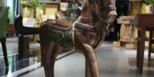 Vintage Wooden Horse on Wheels For Decoration