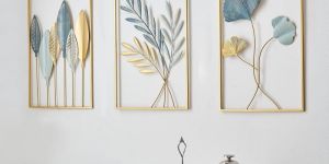 Gold Leaf Set of 3 Metal Wall Hanging Decoration for Living Room