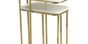 Square White Marble Table Set Luxury Designer Coffee & Side Table Combo