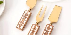 Stainless Steel Gold Plated Cheese Knives Luxury Cheese Cutting Set