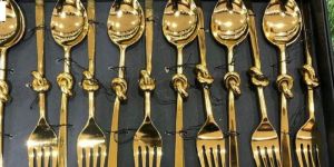 Stainless Steel Gold Plated Spoons Set Premium Luxury Dining Cutlery
