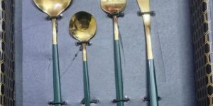 Stainless Steel Spoon Set with Gold Polish Elegant Dining Collection