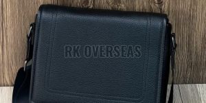 Mens Black Plain Leather Side Bag