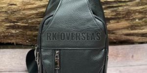 Mens Leather Plain Black Sling Bag