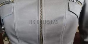 Ladies Grey Leather Jacket