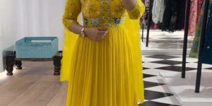 Yellow Color Faux Georgette Sequence Women Anarkali Dress