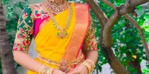 Yellow Color Lichi Silk Jacquard Women Saree