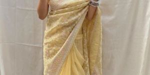 Yellow Color Organza Silk Embroidery Women Saree