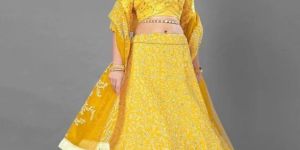 Yellow Color Silk Sequins Haldi Wear Women Ehenga Choli