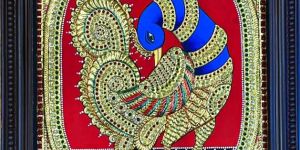 peacock semi embossed tanjore painting