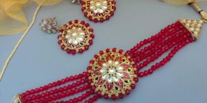 earrings women red meenakari choker set