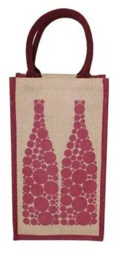 Short Handle Organic Custom Logo Jute Wine Bag