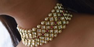 Women Majestic Ruby Kundan Choker with Jhumka Set