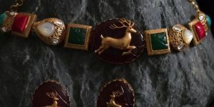 Women Navrattan Kundan Natural Stones Fusion Choker Necklace Set