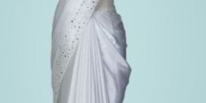 Milky White Satin Crepe Fancy Saree