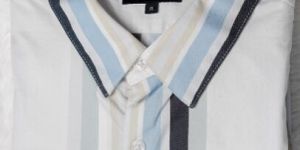 White with Multicolor Striped Men Shirt