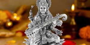 Vintage Saraswati Goddess Silver Idol