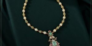Womens Diamond Necklace With Floral & Emerald Accent