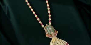 Womens Diamond Necklace With Ruby Beads And Pearls