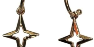Women Gold Hoop Earrings with Four Pointed Star Drop