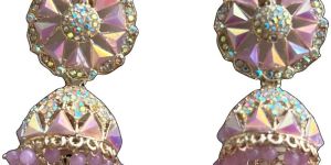 Women Lavender Round Flower Pushback Dome Drop Jhumka