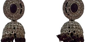 Women Maroon Stone Round Jhumka Earrings Dome Shaped