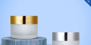 50GM Clear Frosted Glass Jar Golden And Matt Silver Cap