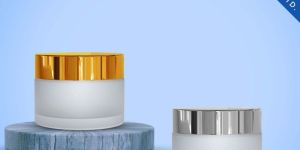 50gm Clear Frosted Glass Jar Golden Or Silver Cap