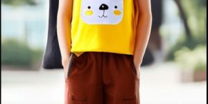 yellow t shirt wine short set