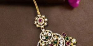 Women Rajwada Pink & Green Splendor Maang Tikka