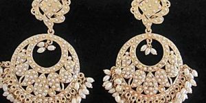 Women Rice Pearl Ivory Colour Stone Chandbali Earrings