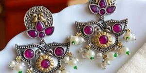 Trendy Two Tone Silver & Gold Dangler Earrings For Women