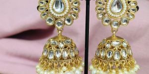 Women Golden Pearl Jhumka Earrings