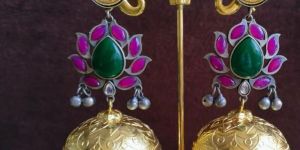 Women Lotus Oxidized Long Jhumka Earrings