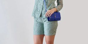 Women Pastel Green Delicate Floral Lace Jacket And Shorts Cord Set