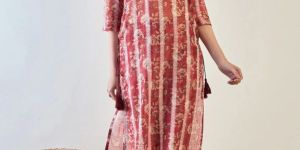 Women Red Floral Striped Lurex Co Ord Set