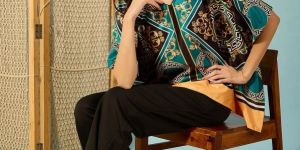 Women Teal Baroque Printed Kaftan Top