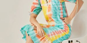 Women Tie-Dye Cotton Peplum Midi Dress