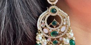 Radiant Green Vintage Womens Chandbali Jhumka Earrings