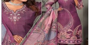 Ladies Purple Silk Printed Kurti Pant Set